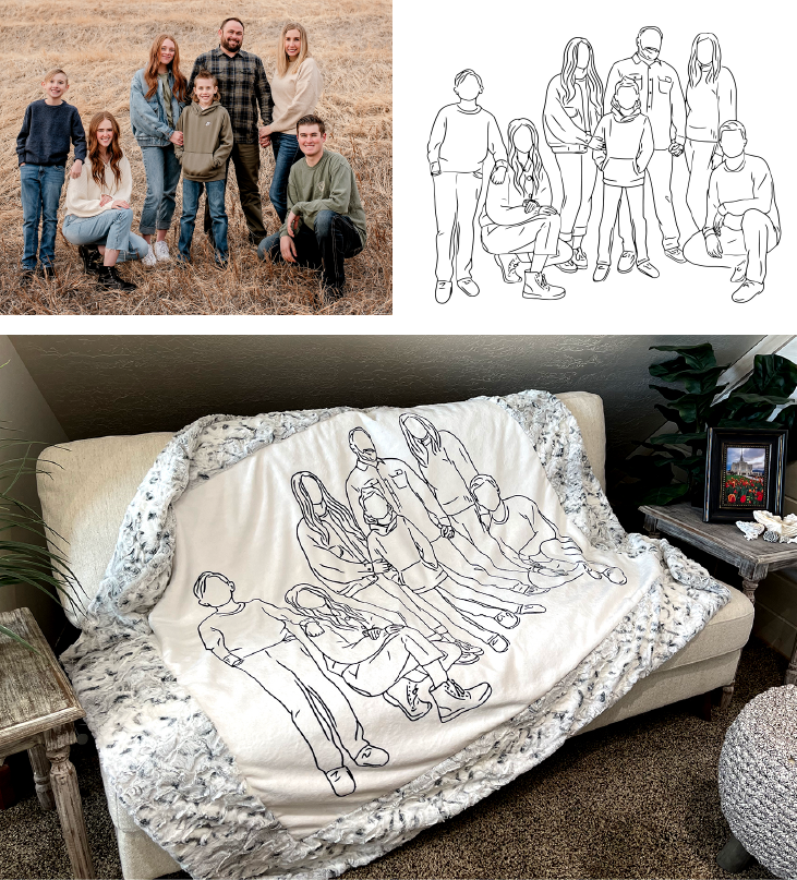 Family Portrait 2 Line Art Minky Blanket